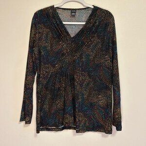 Rafaella Stretch Long Sleeve Polkadot Blouse, L